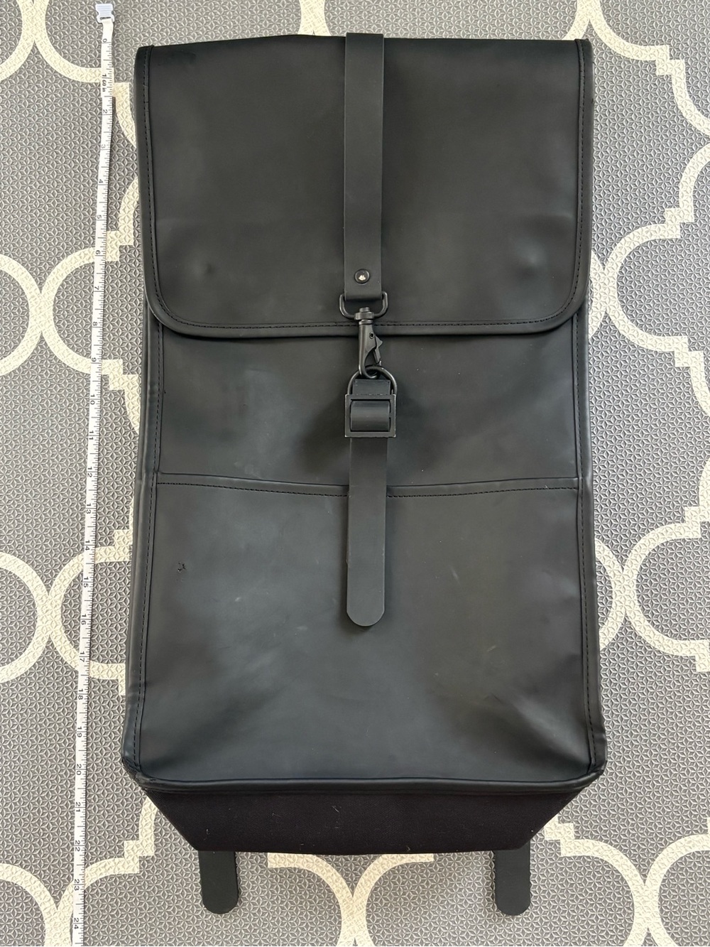 Rains Black Men's Roll-Top Backpack with Front Strap